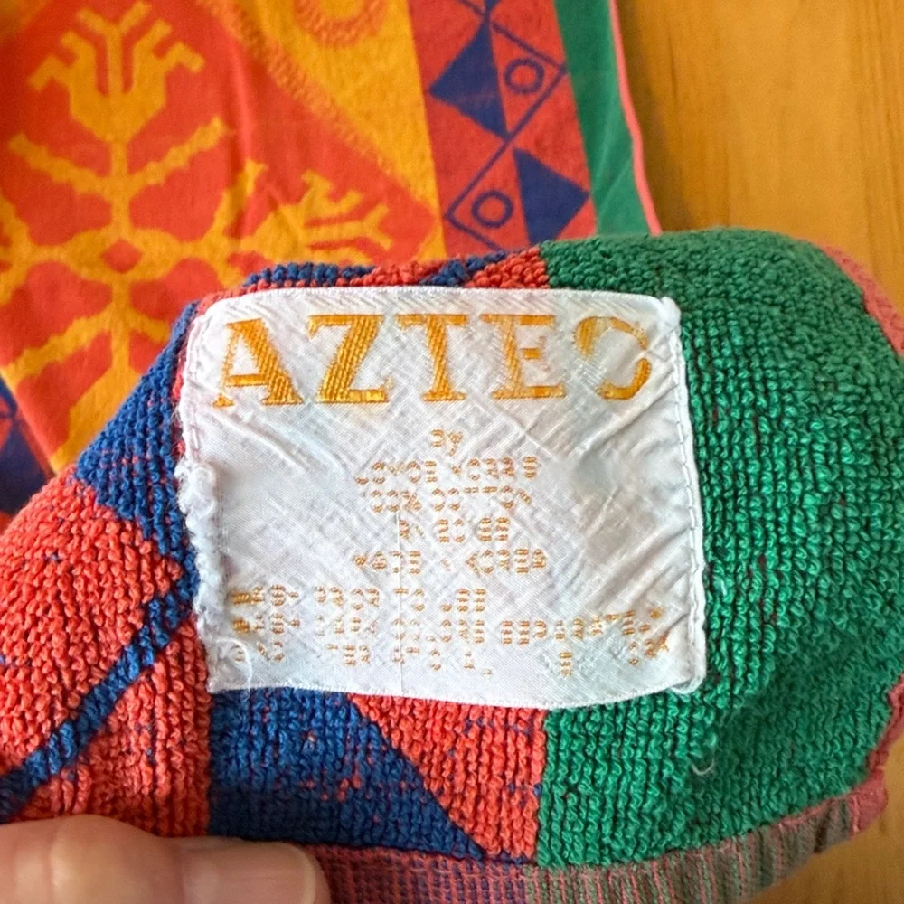 Vintage multicolor Aztec patterned bath towel